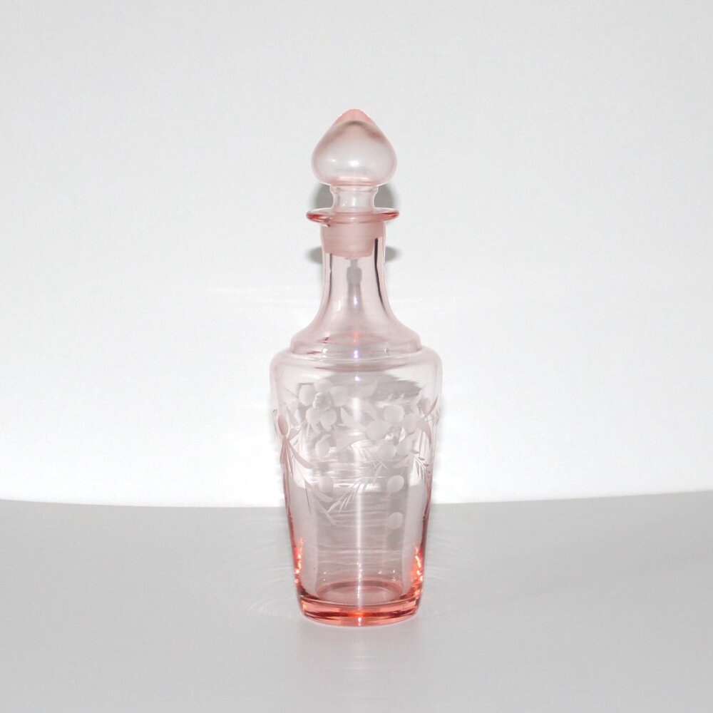 Pink Depression Glass Etched Decanter